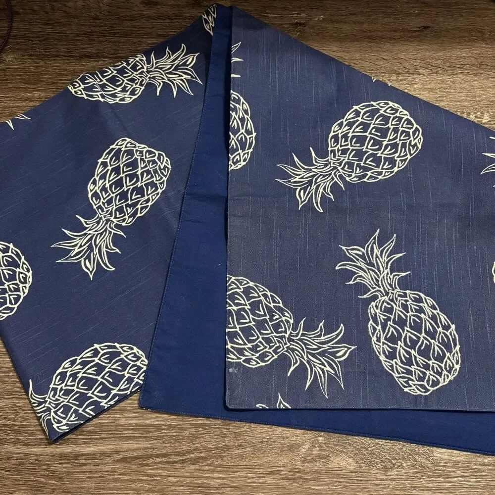 Table Runner Embroidered Pineapples White & Blue Contemporary Padded 14x71